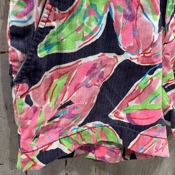 Lilly Pulitzer Women Callahan Shorts In The Vias Navy Pink Leaves Feathers Sz 00 - Picture 2 of 10